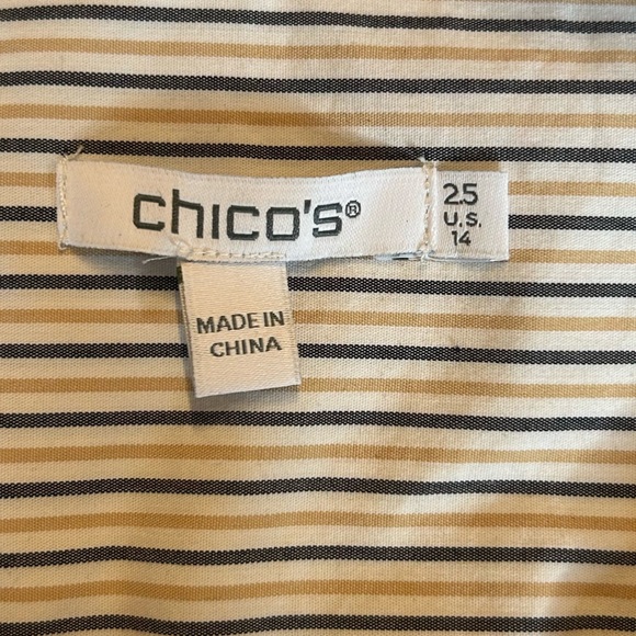 Chicos Classic Striped Long Sleeve Embroidered Poplin Button Down Shirt SZ Large - Picture 7 of 9